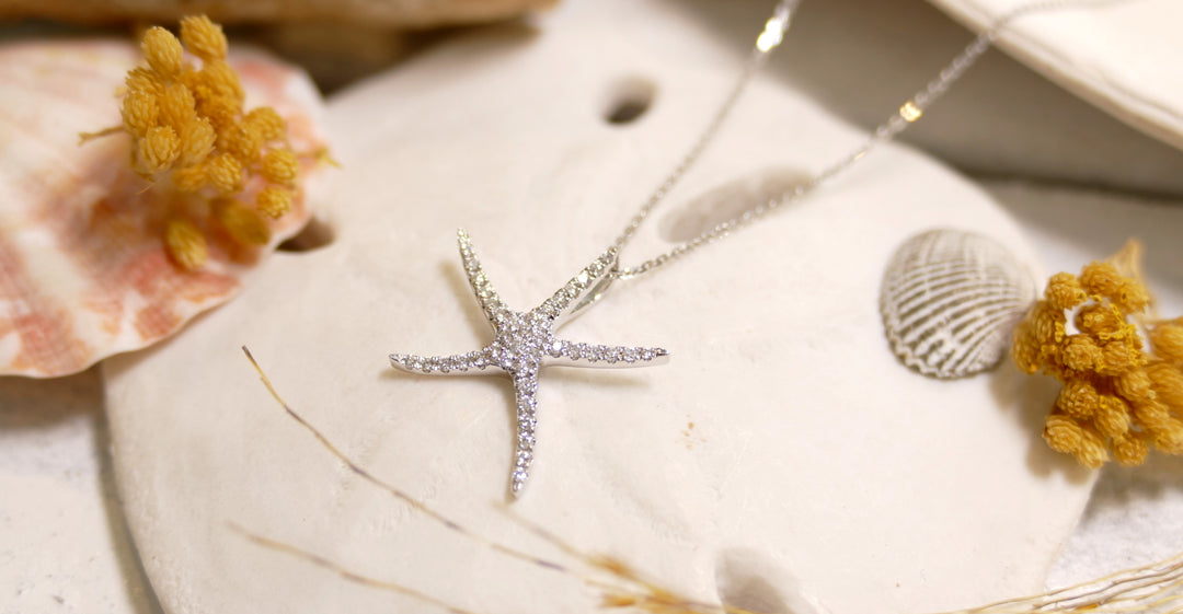 14k White Gold Starfish 0.21ct Diamond Necklace