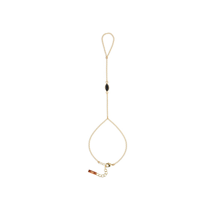 Adriana Pappas - Brass - Gold Filled Black Marquise Cubic Zirconia Hand Chain