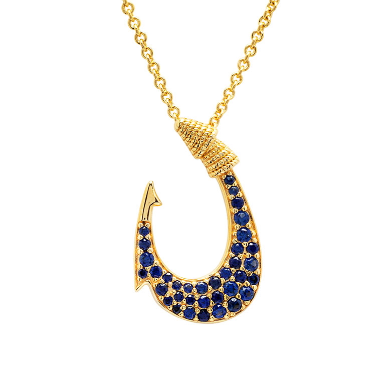 Ocean - Sterling Silver - Gold Vermeil Lab Grown Sapphire 18" Fish Hook Necklace