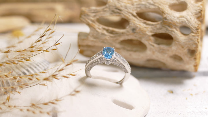 Sterling Silver - Silver Swiss Blue Topaz Oval Cubic Zirconia Ring (Size 7)