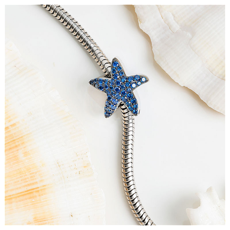 Ocean - Sterling Silver - Sapphire Cubic Zirconia Starfish Bead Charm