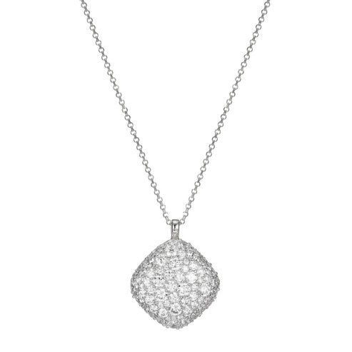 Elle - Sterling Silver - "Glimmer" Diamond Shape Cubic Zirconia Pendant (Rolo Chain 17"+2")