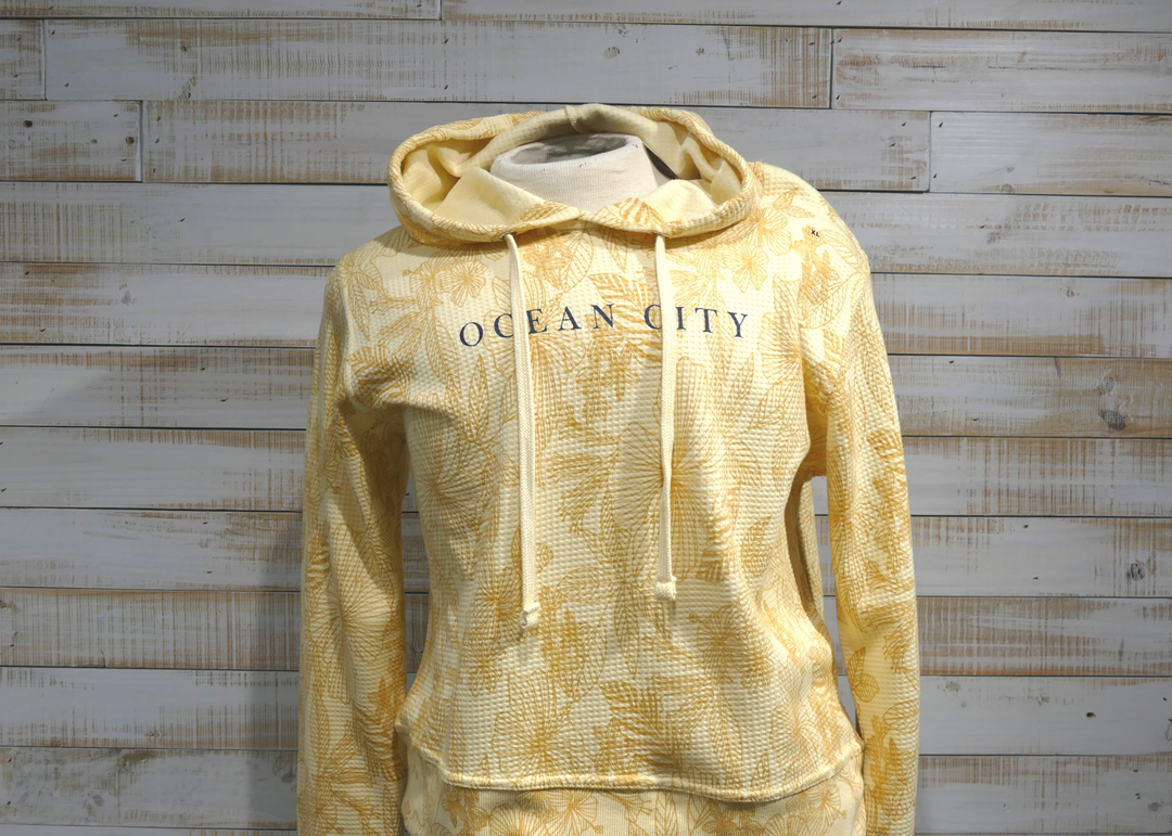 Long Sleeve Hooded Floral Print Sweatshirt - Light Yellow (Large)