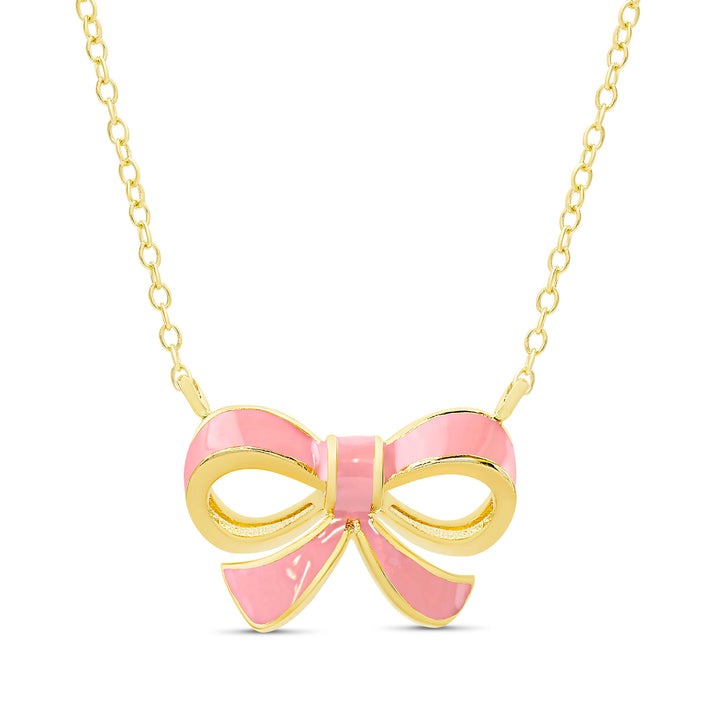 Bow Necklace - Gold/Pink