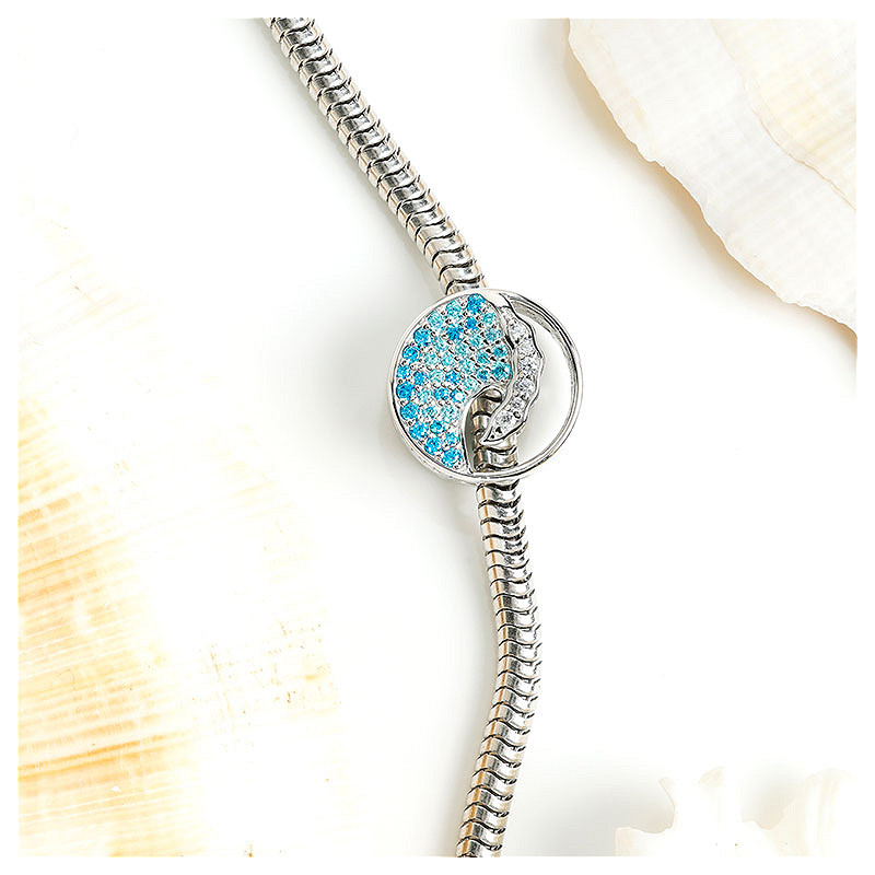 Ocean - Sterling Silver - Blue Topaz Cubic Zirconia Wave Bead Charm