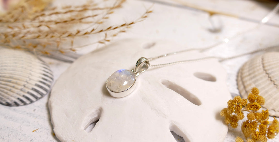 Sterling Silver - Silver Bezel Oval Moonstone Necklace