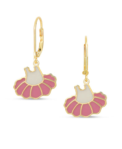 Lily Nily - Brass - 18K Gold Plated Pink Enamel Drop Ballerina Earrings