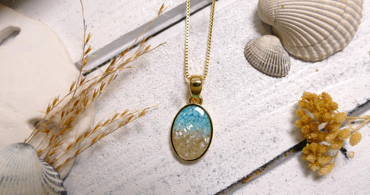 Dune - Sterling Silver - Gold Vermeil Ocean Gradient Sand Drop Oval Necklace (18')
