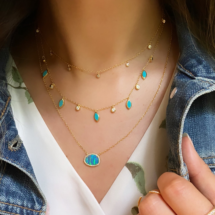 Kamaria - Sterling Silver - 14K Gold Plated - Blue Opal Crystal Oval Adjust. 18" Necklace