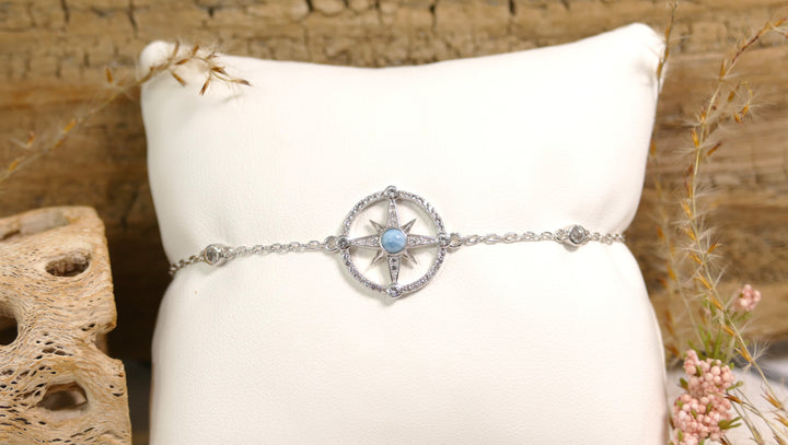 Sterling Silver - Silver White Topaz + Diamonds Larimar Chain Bracelet 6.5" + 1