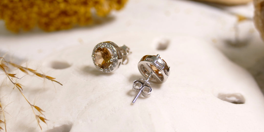 925 Sterling Silver Sim Brown Moisanite CZ Halo Stud Earring