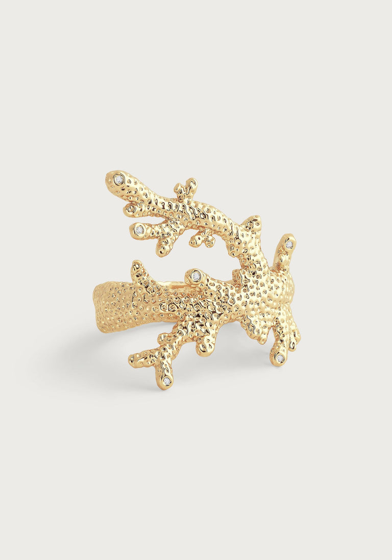 Anabel Arum - Brass - 18K Gold Plated Crystal Statement Coral Ring (Size 8)