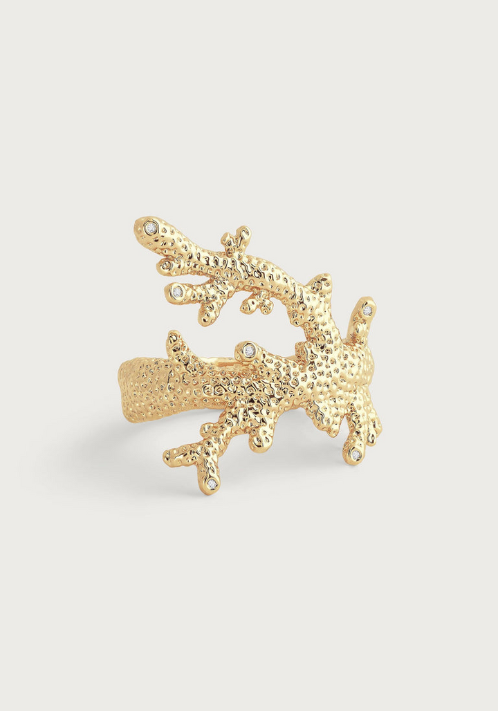 Anabel Arum - Brass - 18K Gold Plated Crystal Statement Coral Ring (Size 8)