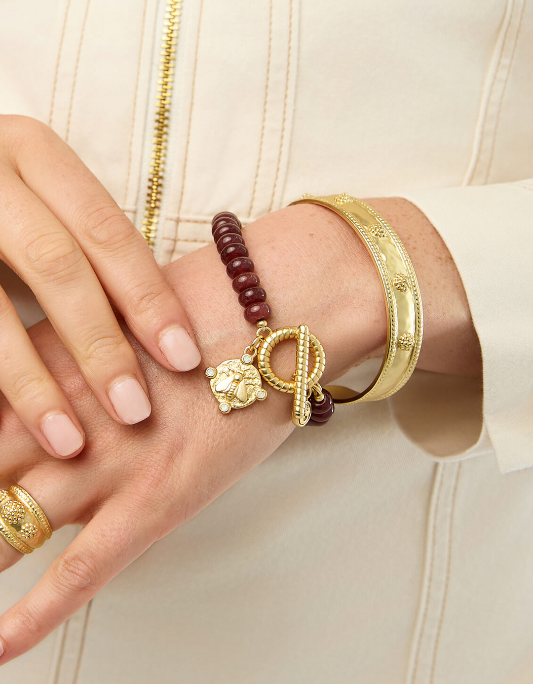 Spartina - - Gold Plated Bordeaux Toggle Bee Bead Bracelet