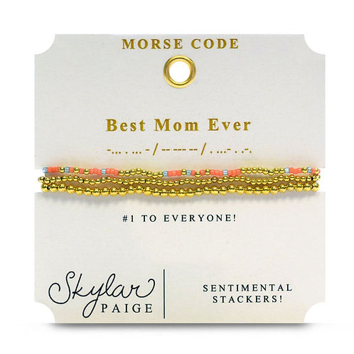 Stia Couture - - Gold "Best Mom Ever" Tila Bead Morse Code Stretch Bracelet