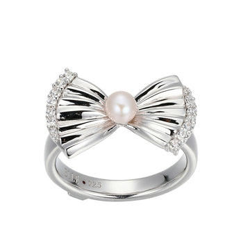 SS RHOD CZ BOW CENTER WHT PEAR