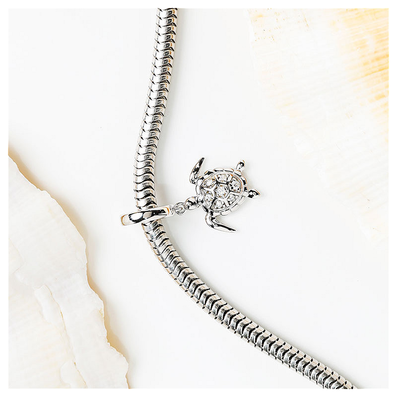 Ocean - Sterling Silver - Cubic Zirconia Turtle Dangle Charm