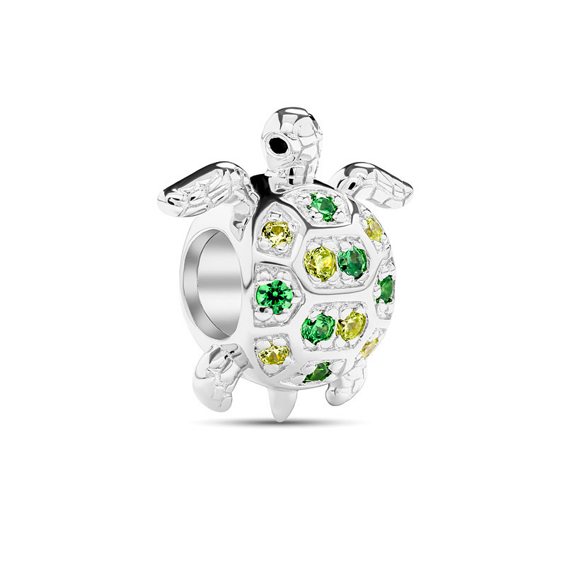 Ocean - Sterling Silver - Green Cubic Zirconia Turtle Bead Charm