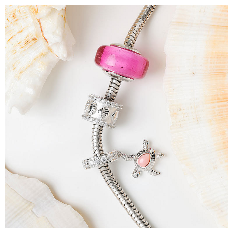 Ocean - Sterling Silver - Fuschia Bead Charm
