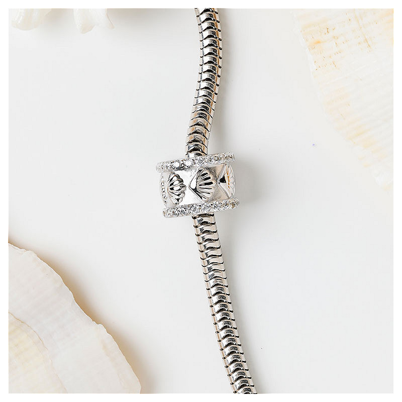 Ocean - Sterling Silver - Cubic Zirconia Shell Bead Charm