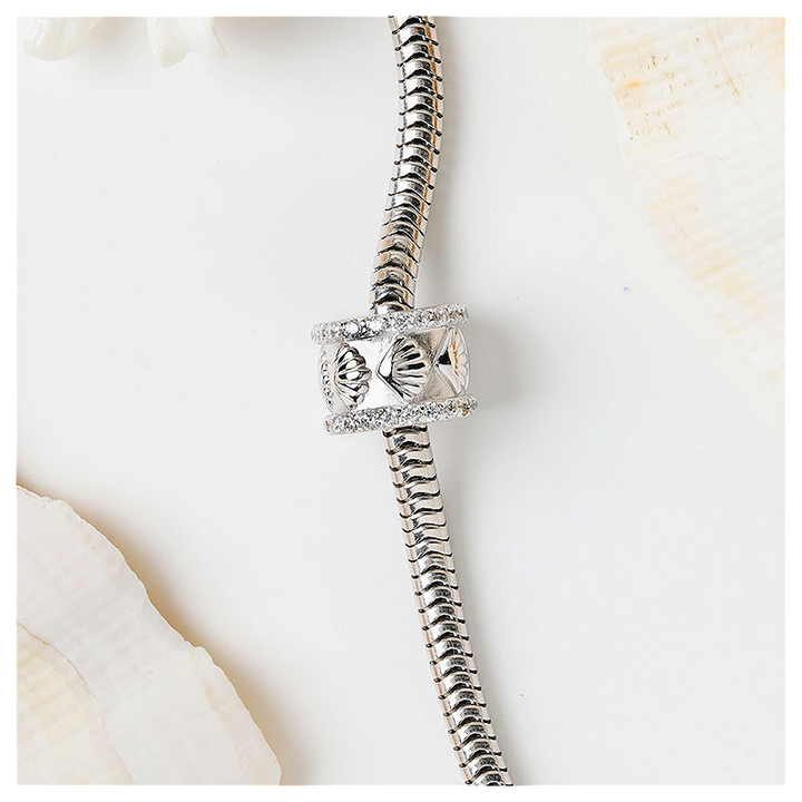 Ocean - Sterling Silver - Cubic Zirconia Shell Bead Charm