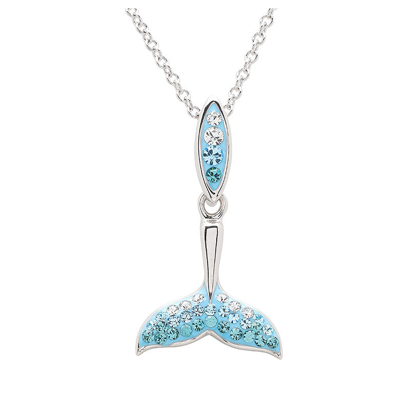 Ocean - Sterling Silver - Silver Blue Crystal Whale Tail Necklace