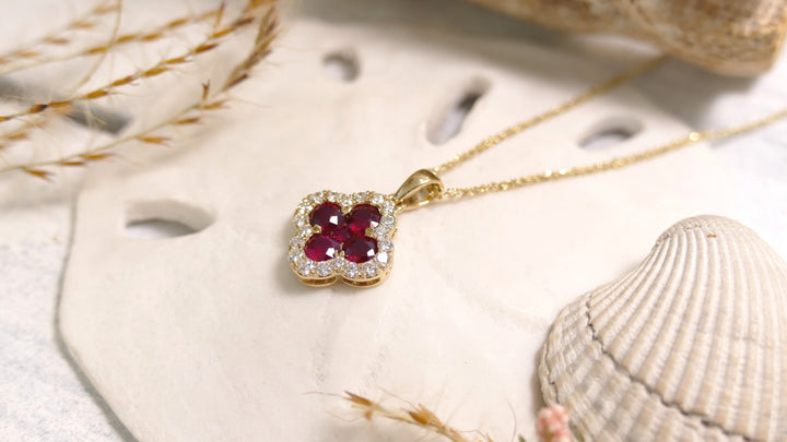 14k Yellow Gold 0.34CT Ruby Round Pendant 18"