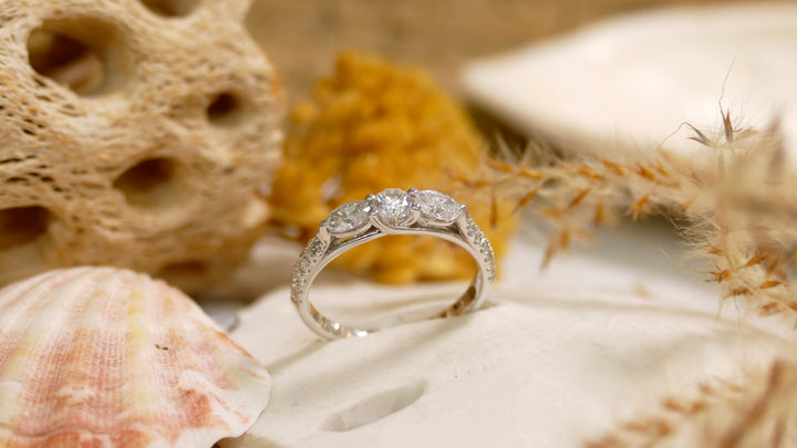 14K White Gold 1.15ct Natural Diamond 3 Stone Ring (Size 7)