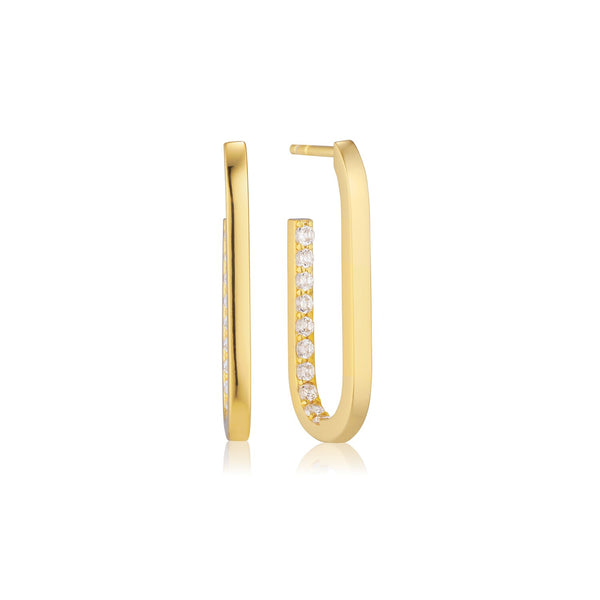 Sif Jakobs - Sterling Silver - 18K Gold Plated "Capizzi Medio" J Shape Cubic Zirconia Hoop Earrings