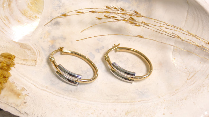 14k Two Tone Oval with Buckle Hoop Earrings