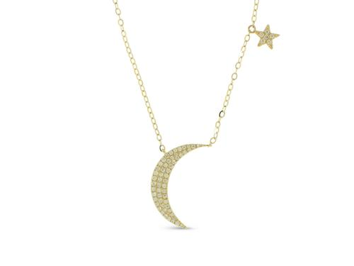 14KY Diamond Pave Moon & Star