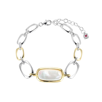 Elle - Sterling Silver - 18K Gold Plated "Allure" Mother of Pearl (6.5"+1.5") Bracelet