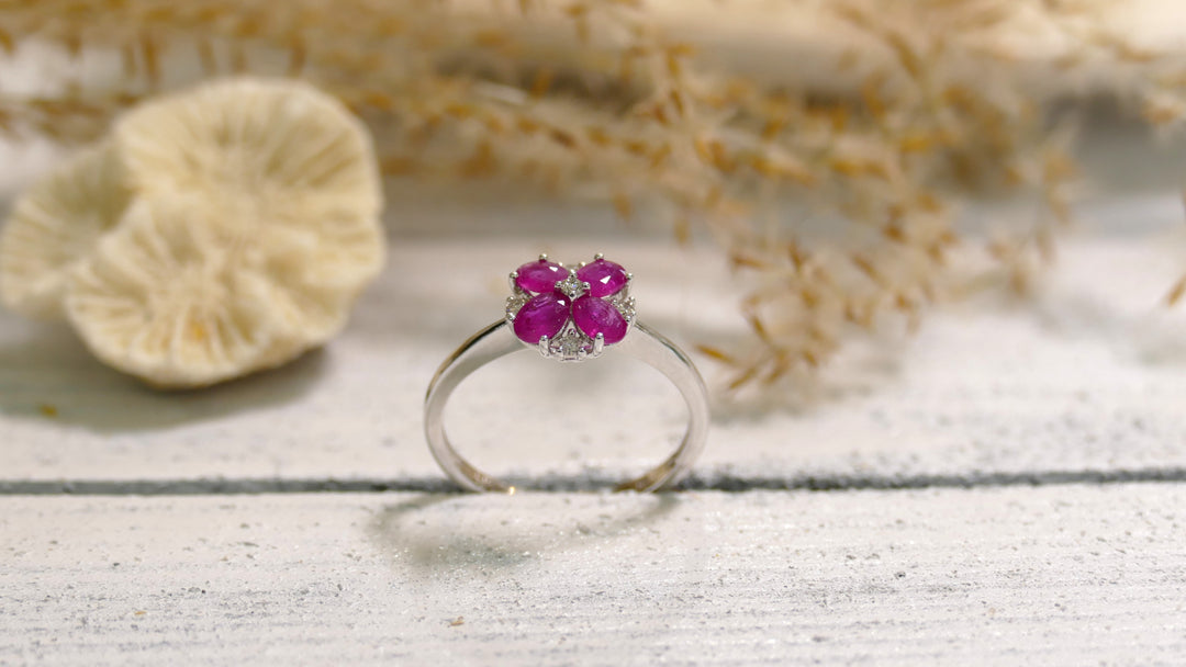 14k White Gold Ruby Flower Ring (Size 7.25)