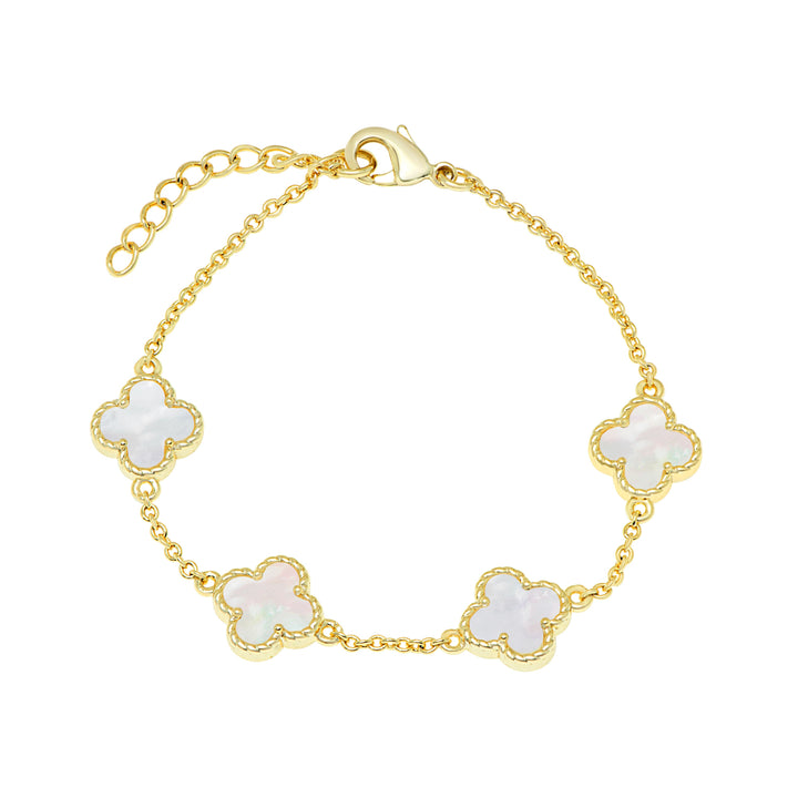 Lily Nily - Brass - 18K Gold Plated Mother of Pearl Clover Link Bracelet 5.5-6.5"