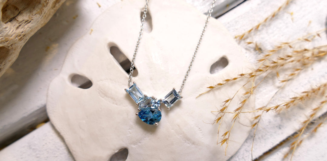 Sterling Silver - Silver Swiss Blue Multi Shape Blue Topaz Necklace