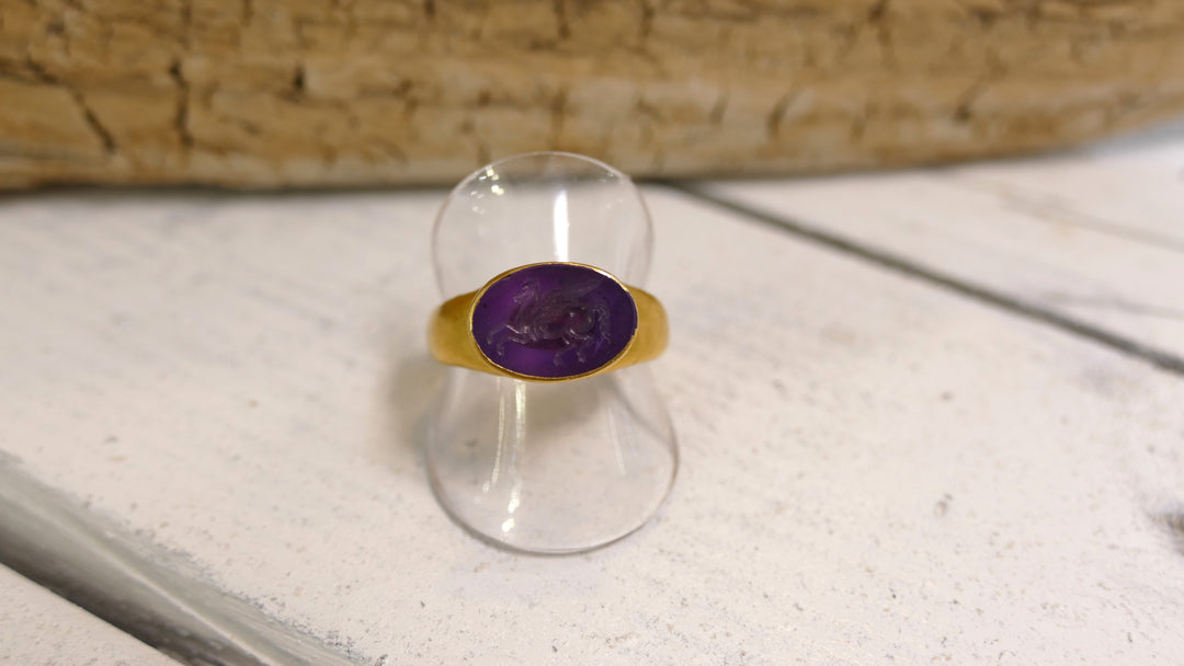 ROMAN AMETHYST PEGASUS GOLD RING SIZE 7.25(NOT INTENDED FOR WEARING)