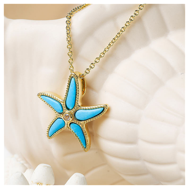Ocean - Sterling Silver - Gold Vermeil Center Crystal Turquoise Necklace