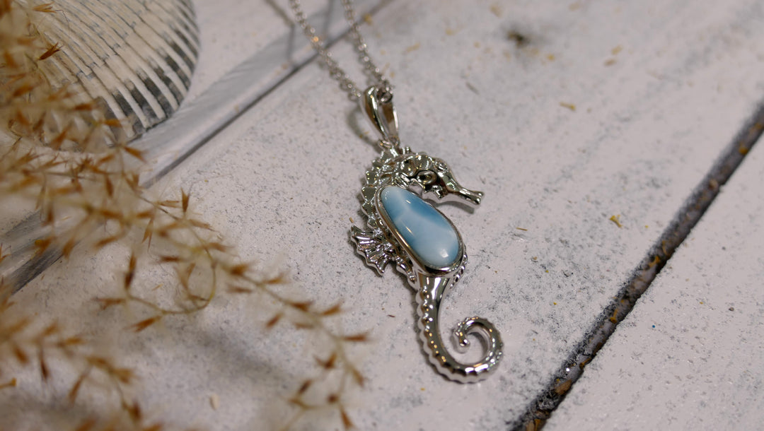 Sterling Silver - Silver Larimar Sea Horse Pendant