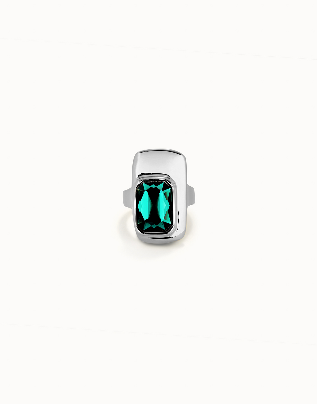Uno de 50 - Sterling Silver - Silver Plated SER MAGNETICA Green Crystal Ring (Size 8.5 / 18)