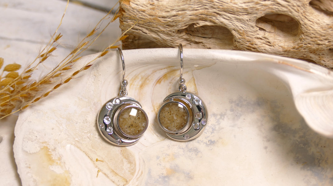 Dune - Sterling Silver - "New Moon" Crystal Ocean City Beach Sand Drop Earrings