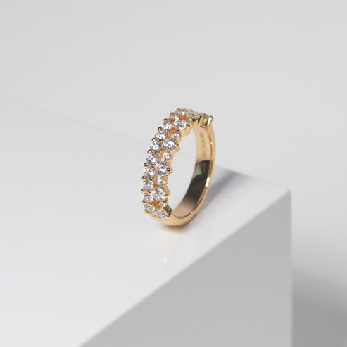 Sif Jakobs - Sterling Silver - 18K Gold Plated "Livingo" Cubic Zirconia Ring (Size 6.75 / 54)