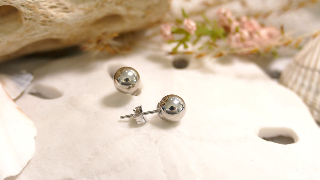 14k White Gold 6mm Ball Stud Earrings