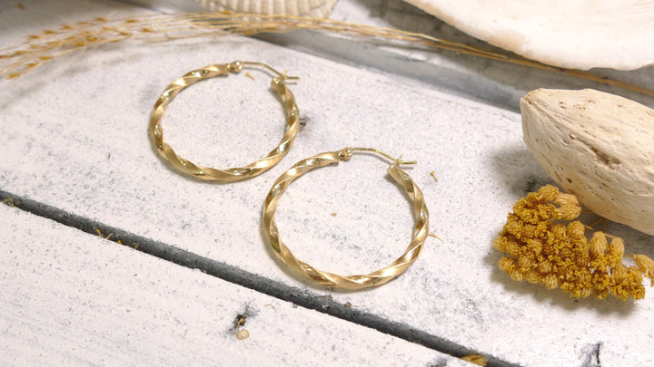 14k Yellow Gold 30mm - Square Twist Hoop Earrings