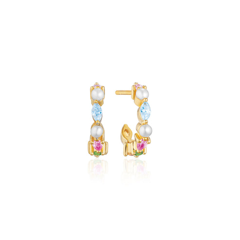 Sif Jakobs - Sterling Silver - 18K Gold Plated "Adria Creolo Piccolo" Multicolored Cubic Zirconia Hoop Earrings