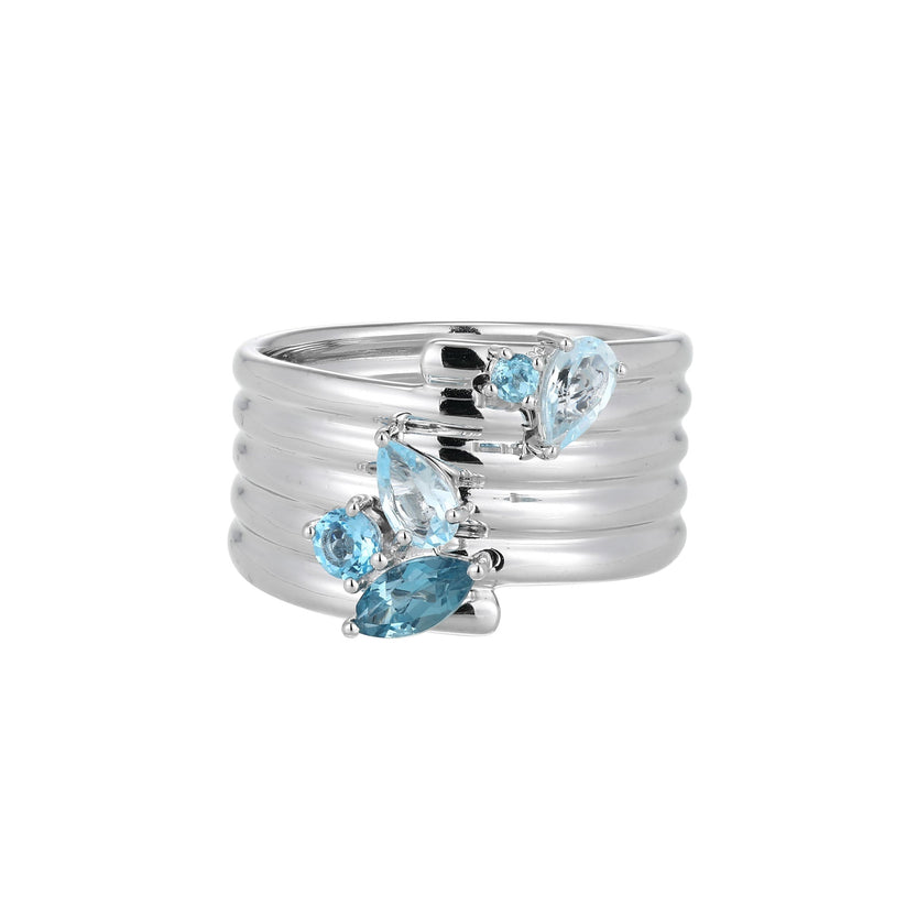 Elle - Sterling Silver - "Goddess" Blue Topaz Ring (Size 8)