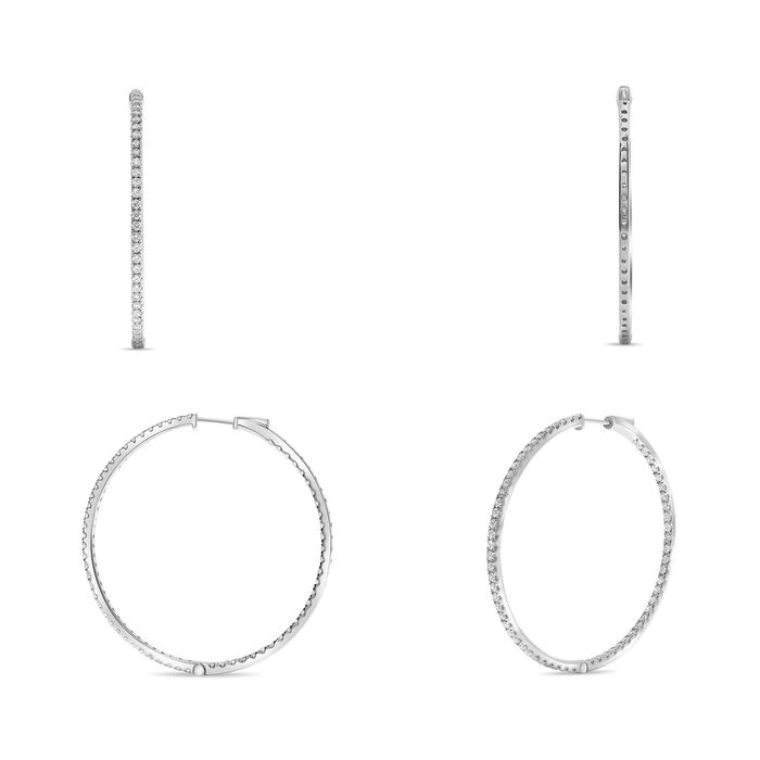 14k White Gold 2ctw Diamonds Round Medium Hoop Earrings