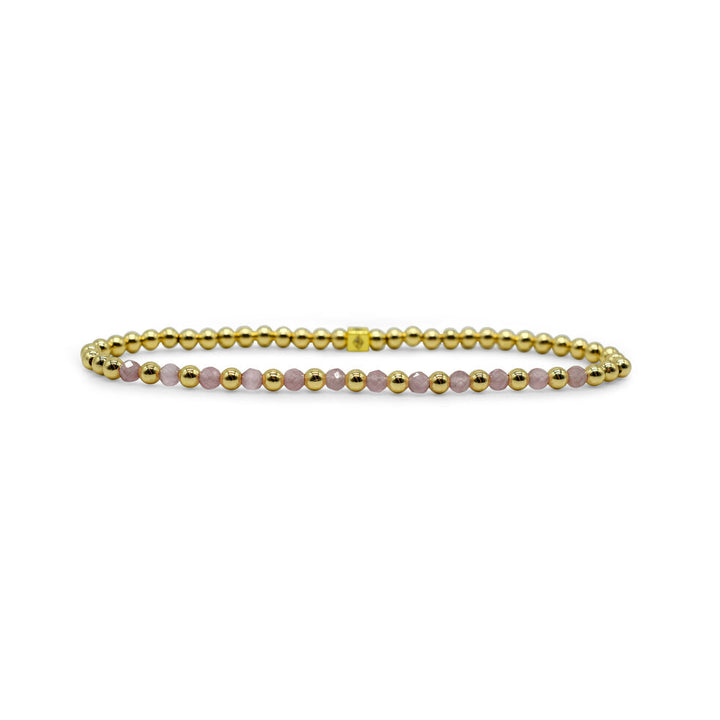 Skylar Paige Tila Bead Gold Morse Code Rose Quartz Stretch Bracelet