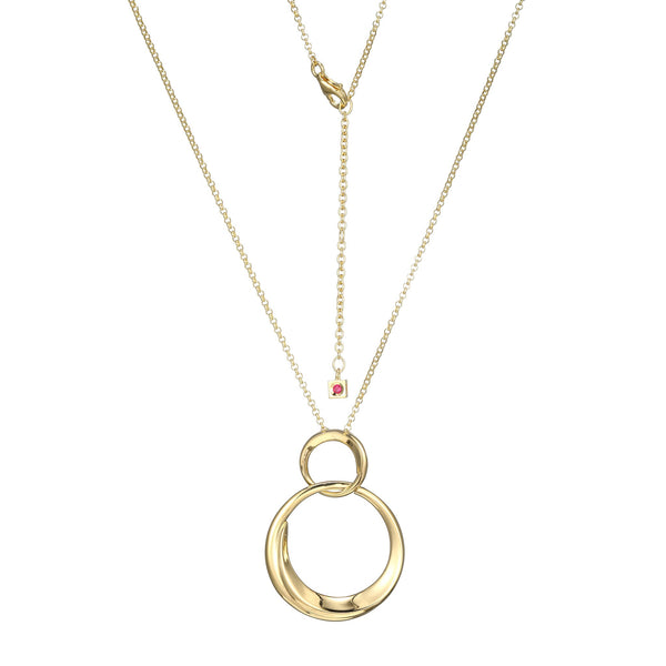 Elle - Sterling Silver - 18K Gold Plated "Swirl" Circle Necklace (28"+2" rolo chain)