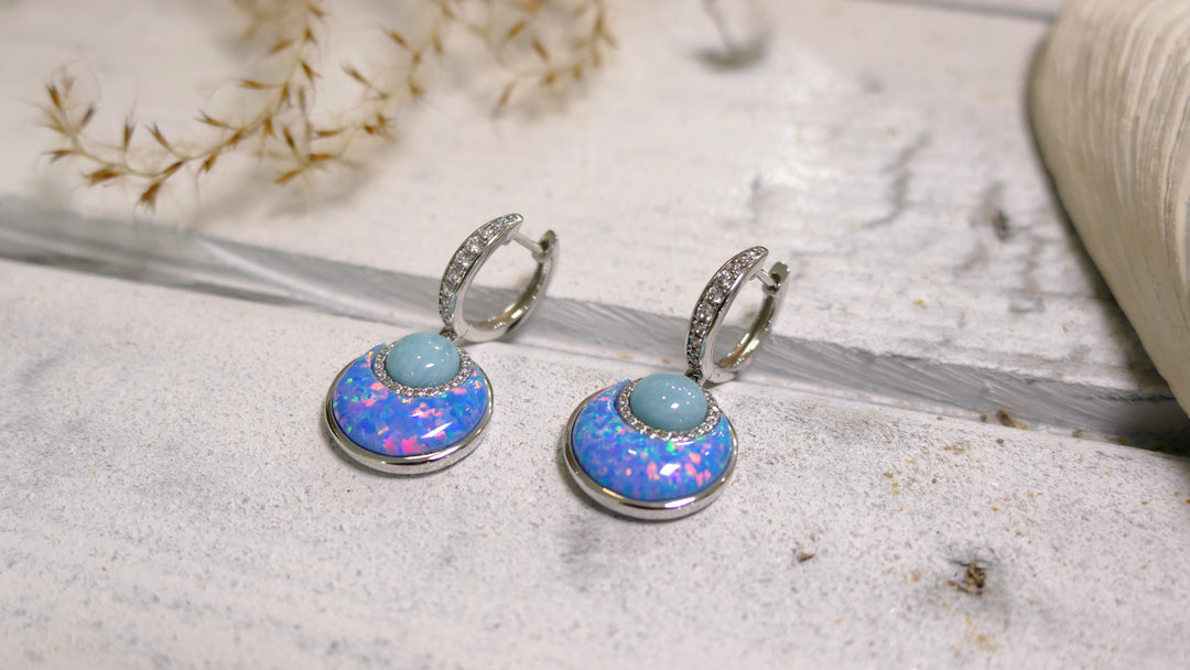 Sterling Silver - Silver Blue Opal Larimar Earrings