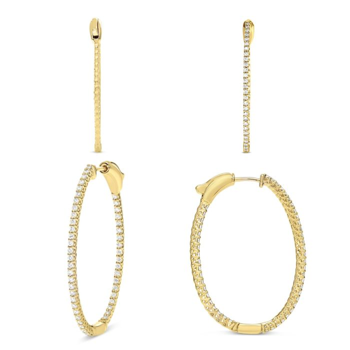 14k Yellow Gold 1.00ct Diamonds Round Medium Hoop Lucida Earrings